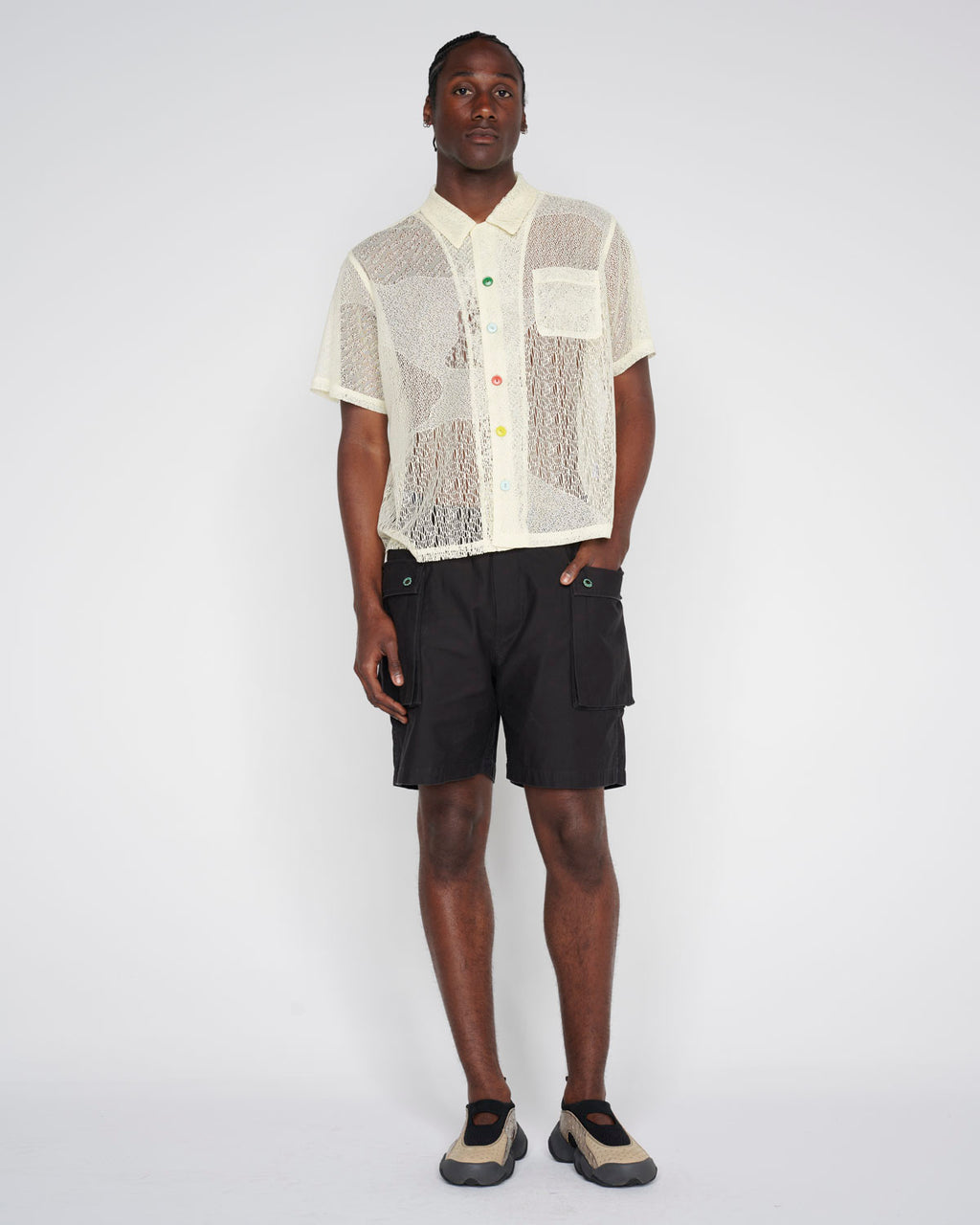 Engineered Mesh Short Sleeve Button Up - Natural 7