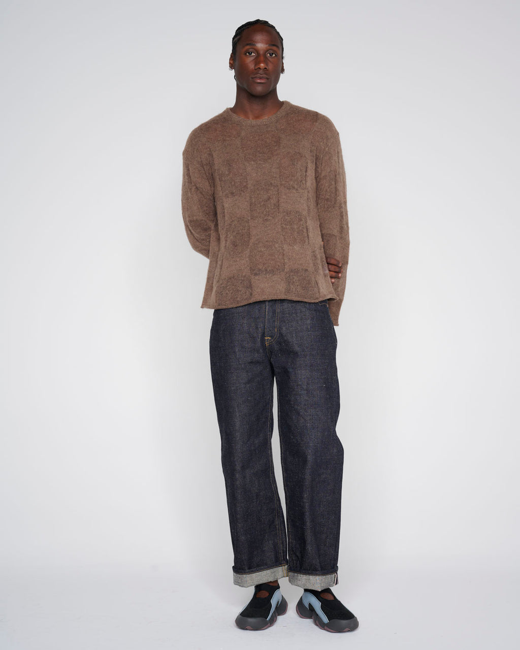 Fuzzy Threadbare Warped Check Sweater - Brown 6