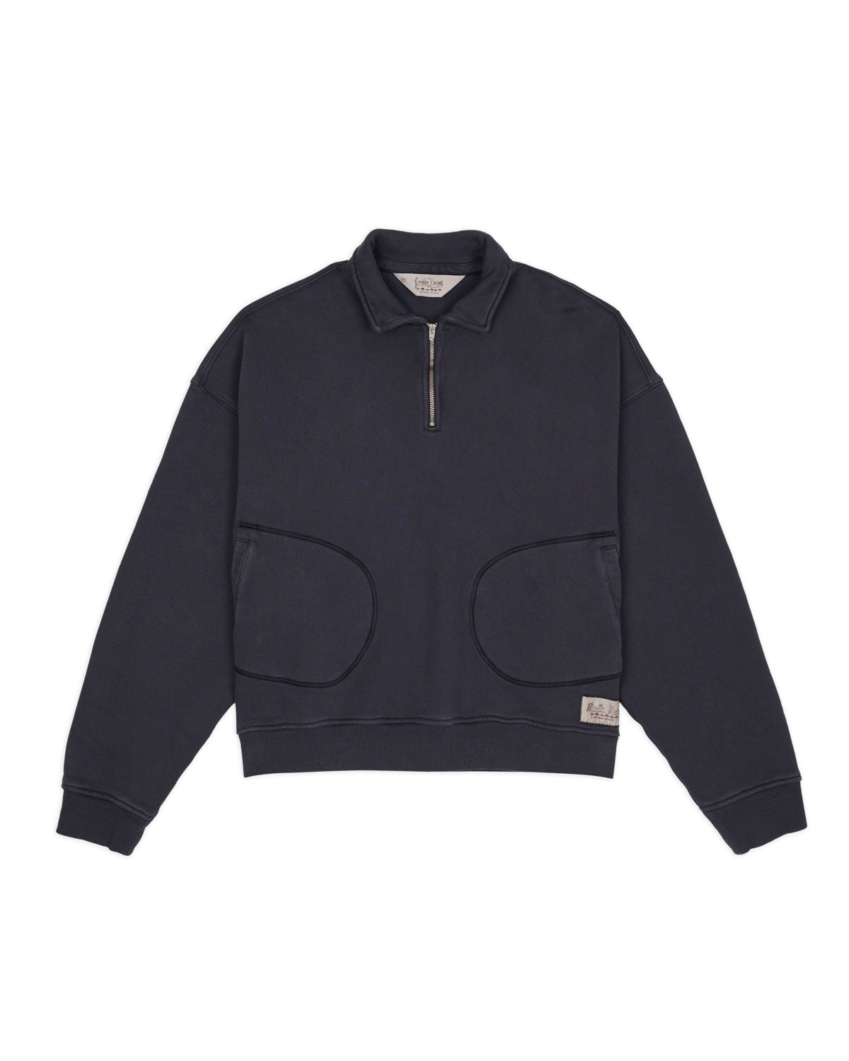 Half Zip Collared Sweatshirt - Washed Black – Brain Dead