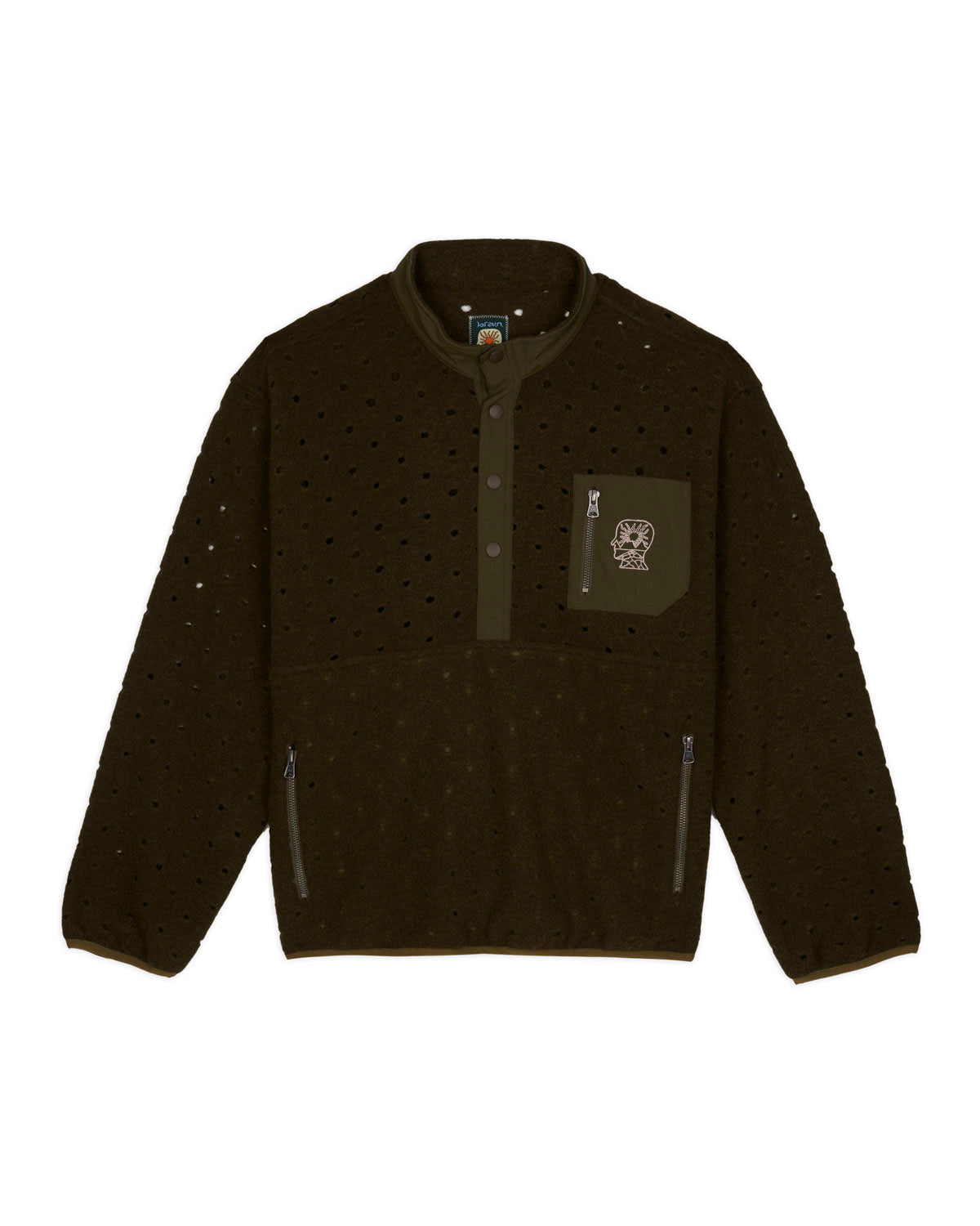 Hole Mock Neck Pullover - Olive – Brain Dead