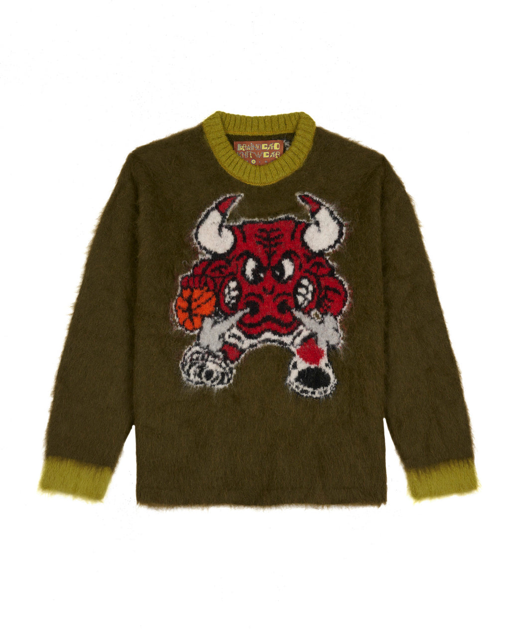 Brain Dead x NBA Chicago Bulls Alpaca Sweater - Olive 1