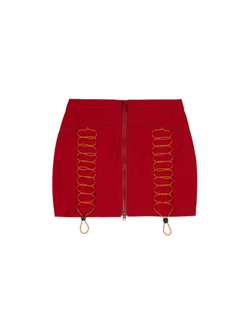 Triple Needle Bungee Zip Mini Skirt - Chili 1
