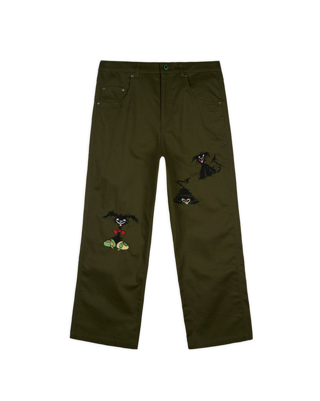 Twisted Snout Embroidered Pant - Olive