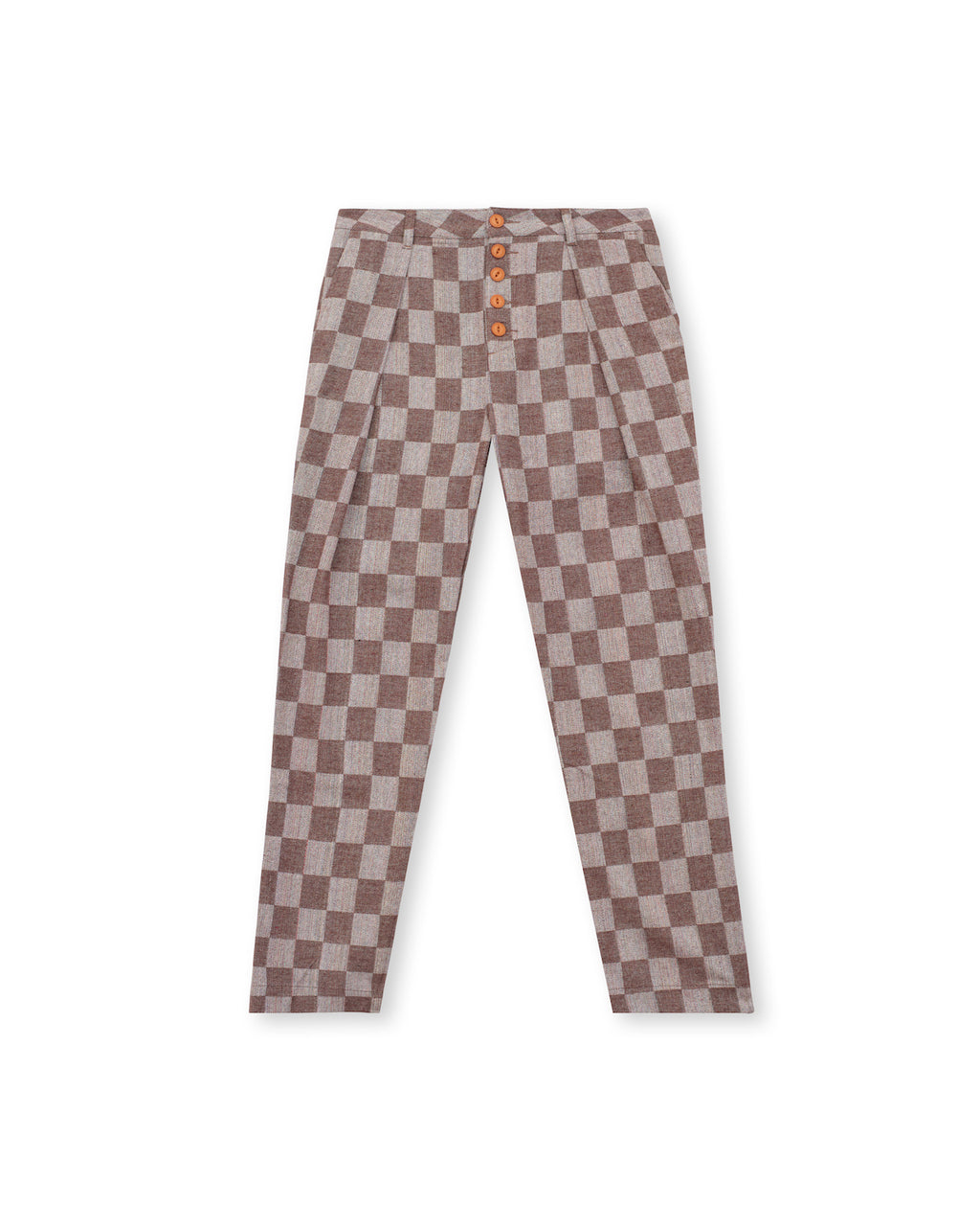 Checkered Pleated Trouser - Brown