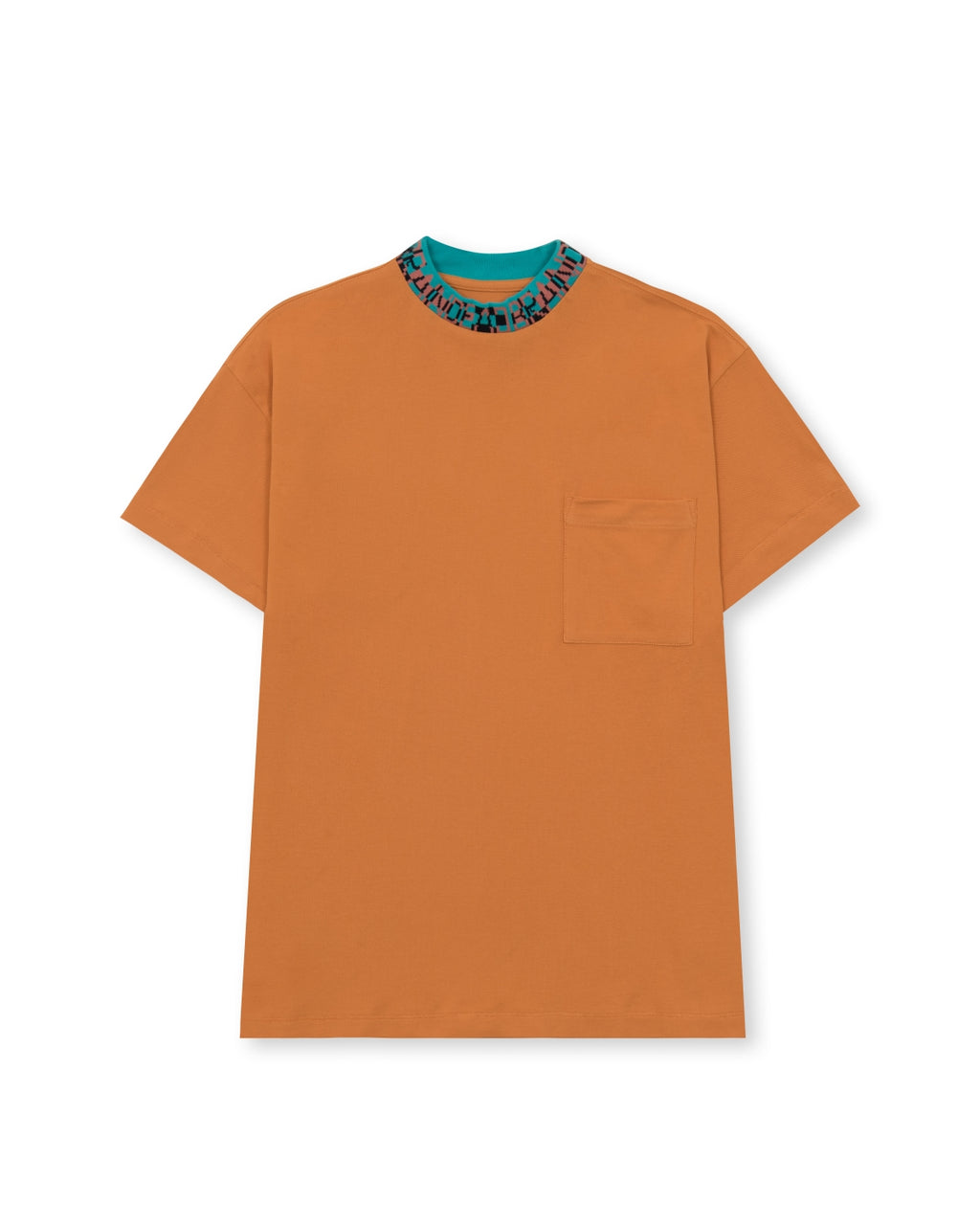 Jacquarded Collar Pique Mock Neck Shirt - Orange