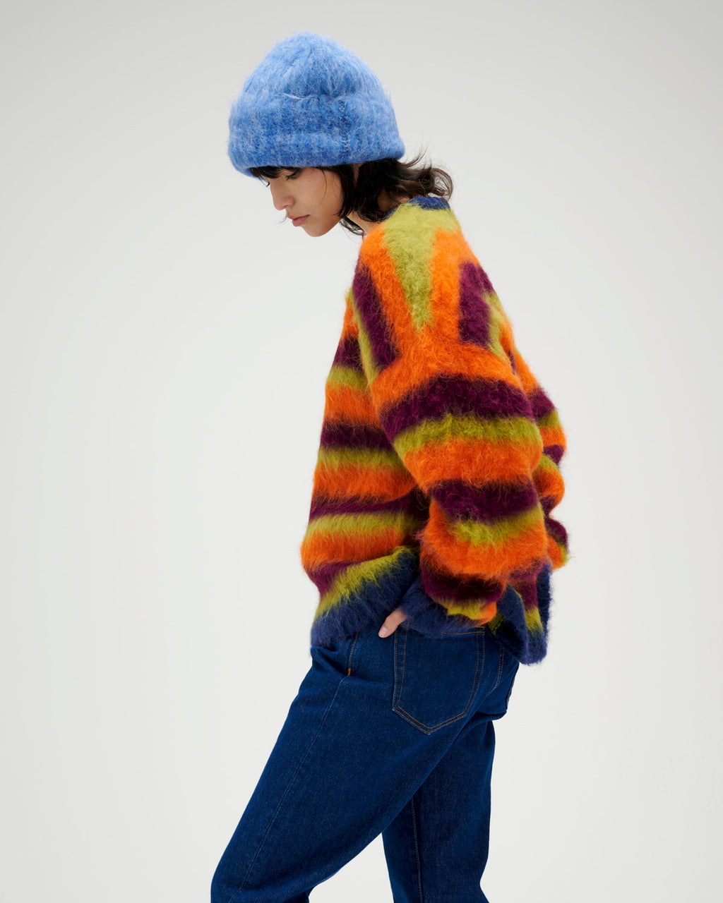 Blurry Lines Alpaca Crewneck Sweater - Orange Multi 5