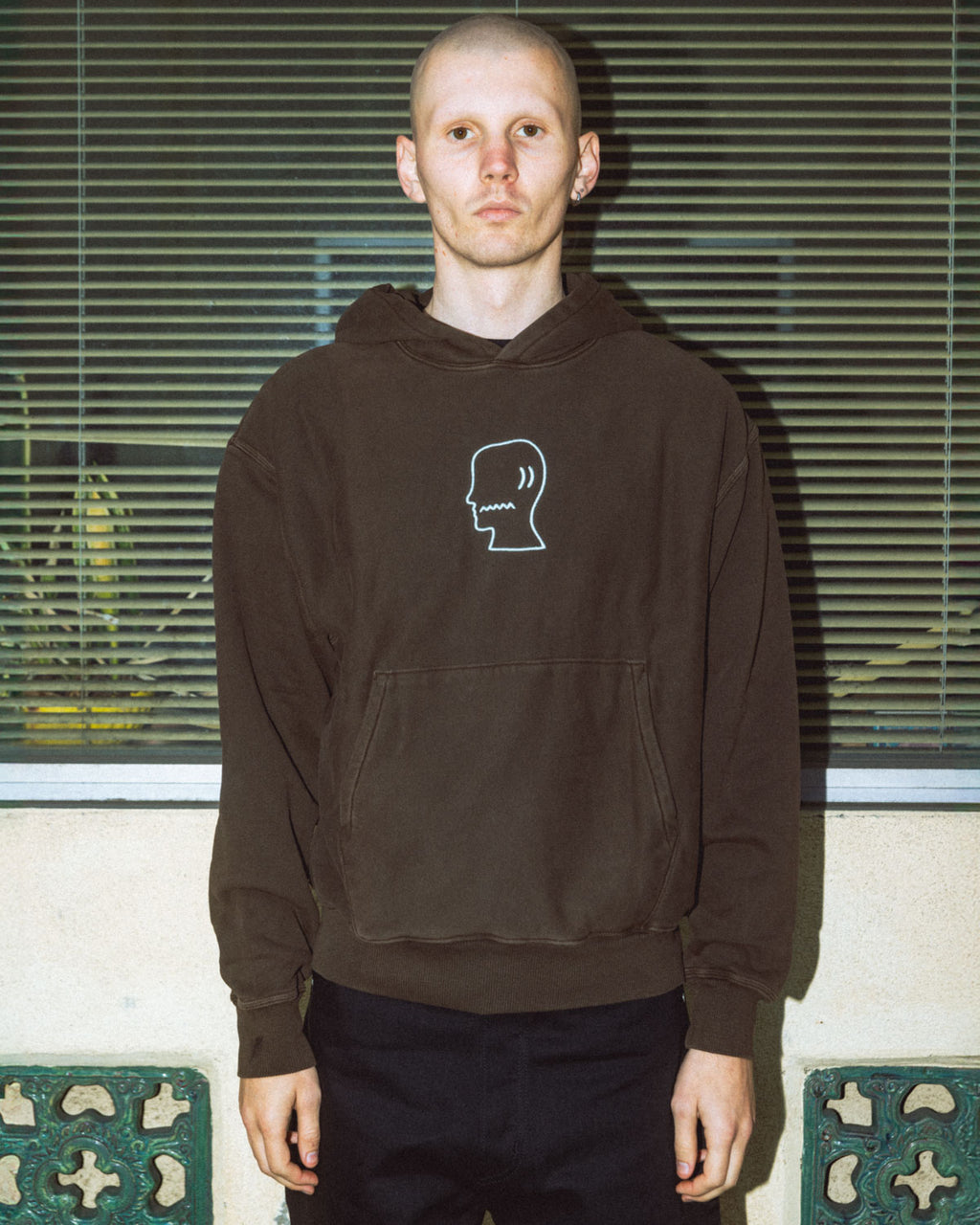 3D Embroidered Logohead Garment Dyed Hoodie - Brown 2