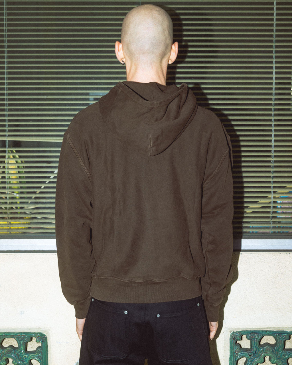 3D Embroidered Logohead Garment Dyed Hoodie - Brown 4