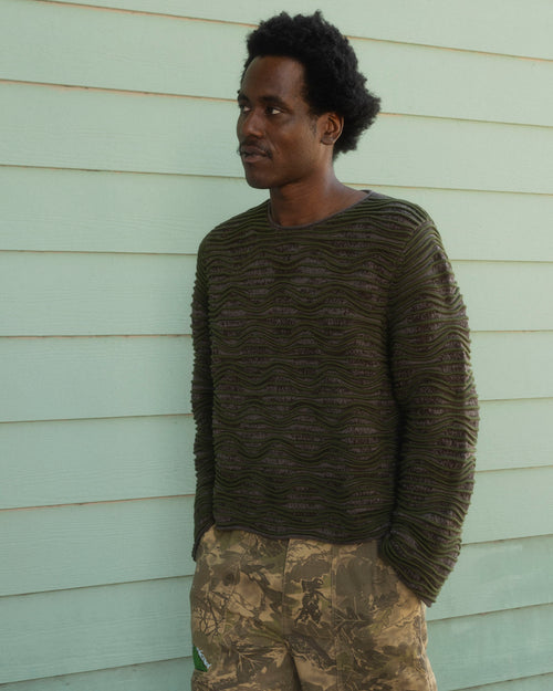 3D Wave Cropped Sweater - Forest Green 2