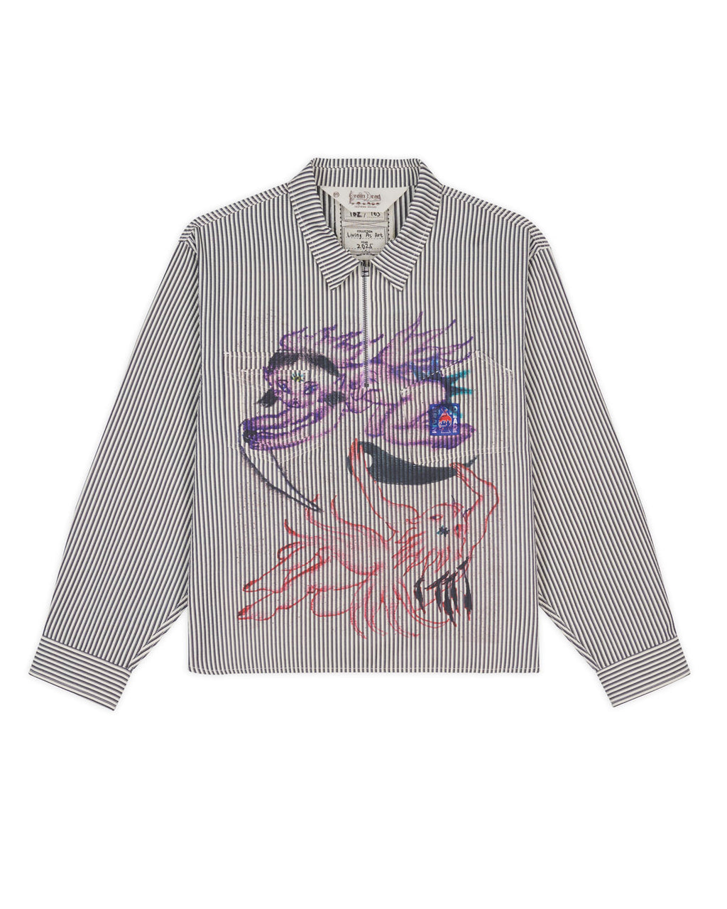 Angel Striped Half Zip Work Shirt - Natural