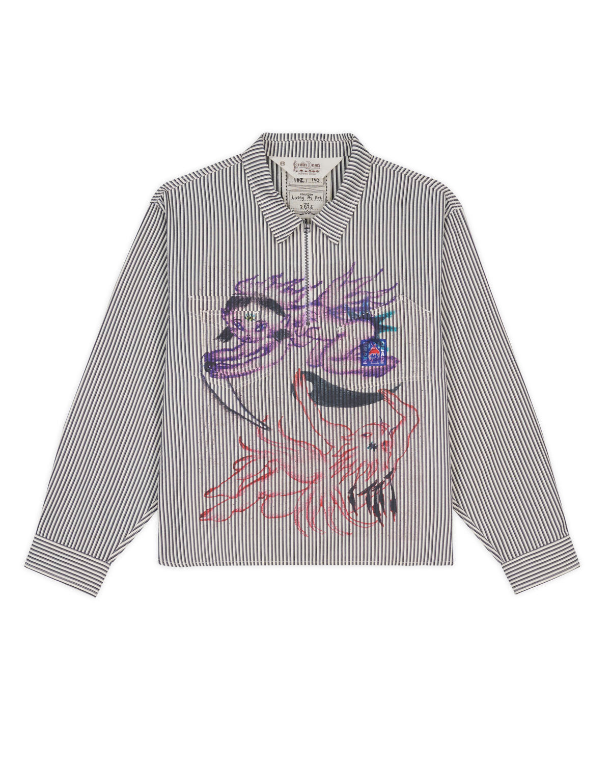 Angel Striped Half Zip Work Shirt - Natural 1