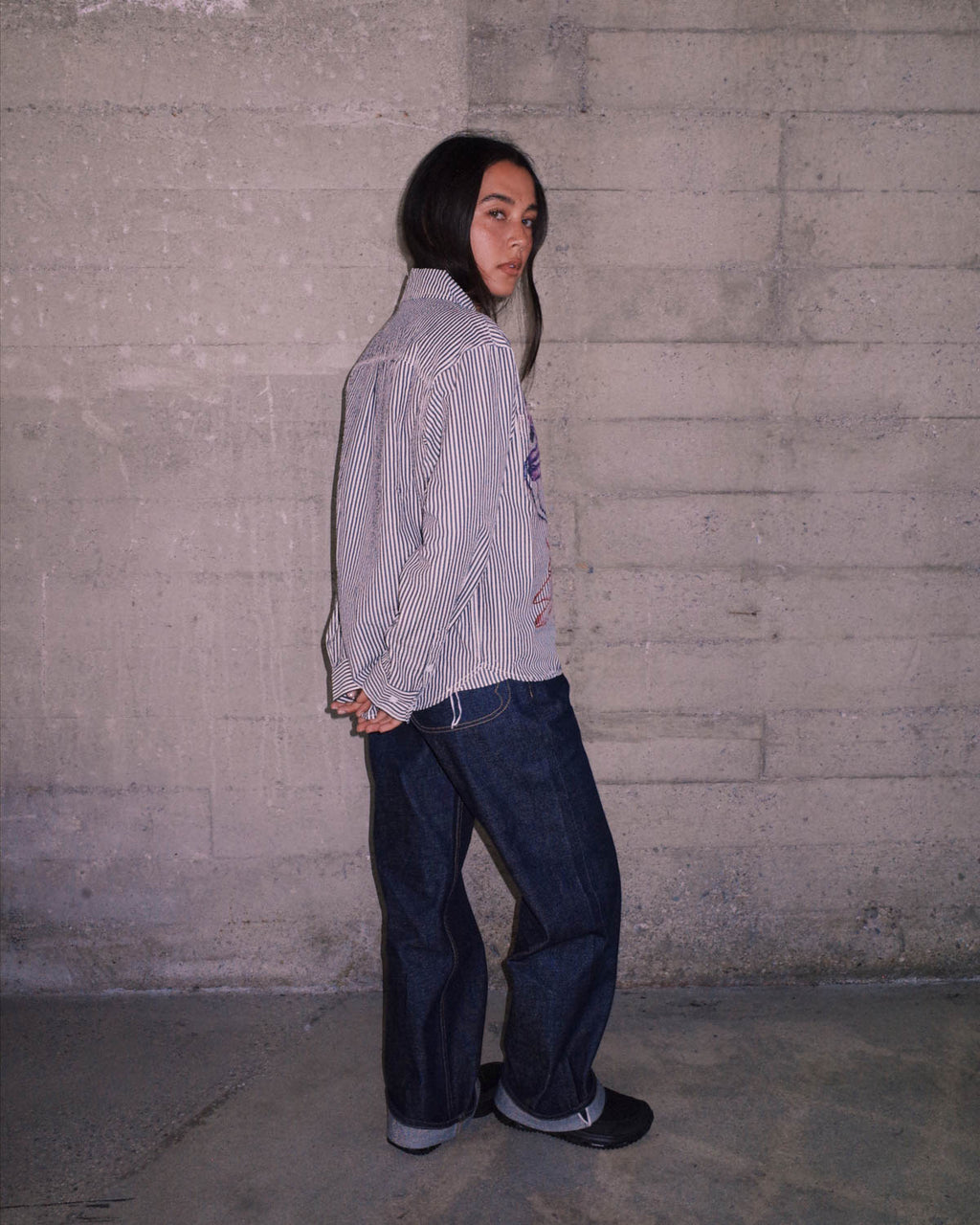 Angel Striped Half Zip Work Shirt - Natural 6