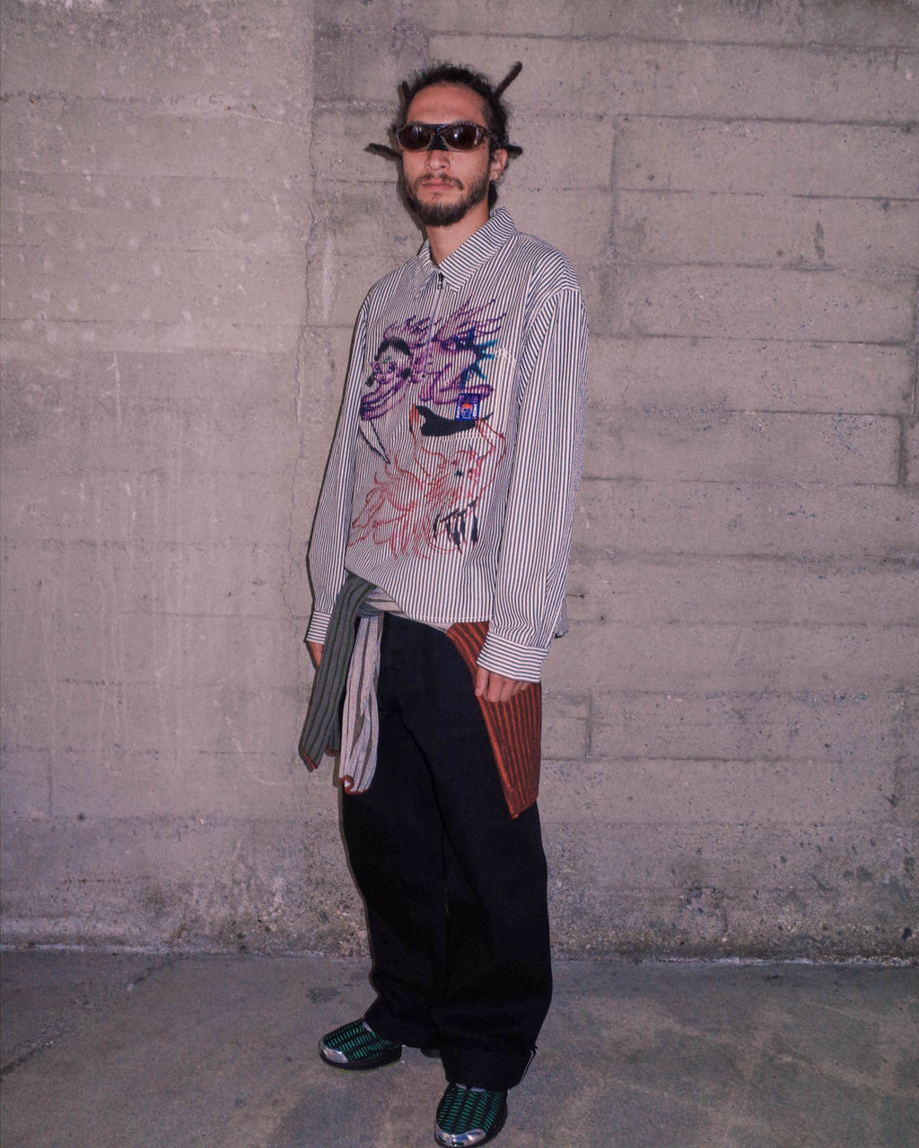 Angel Striped Half Zip Work Shirt - Natural 7