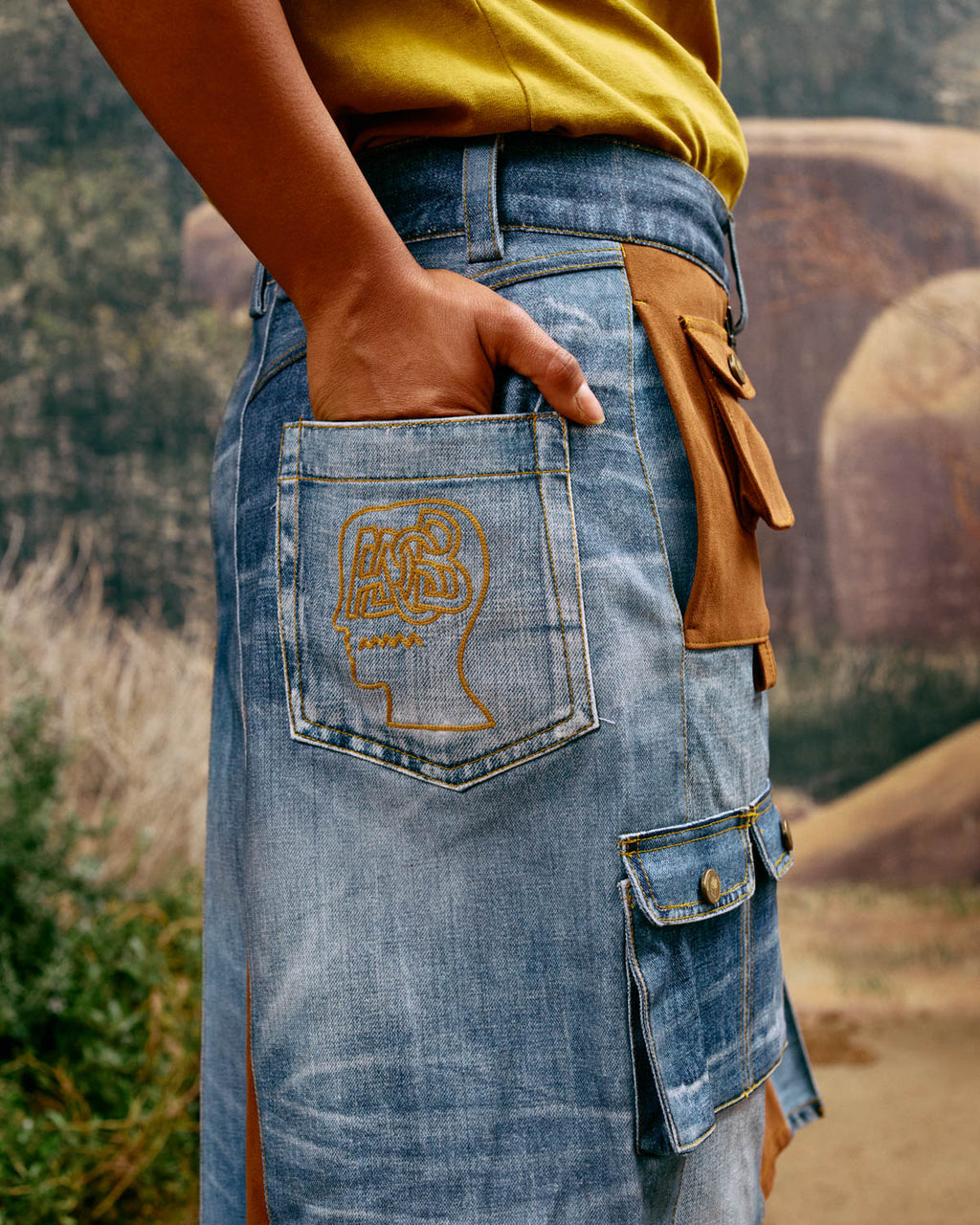 Brain Dead x Andersson Bell Denim Print Skirt - Blue 6