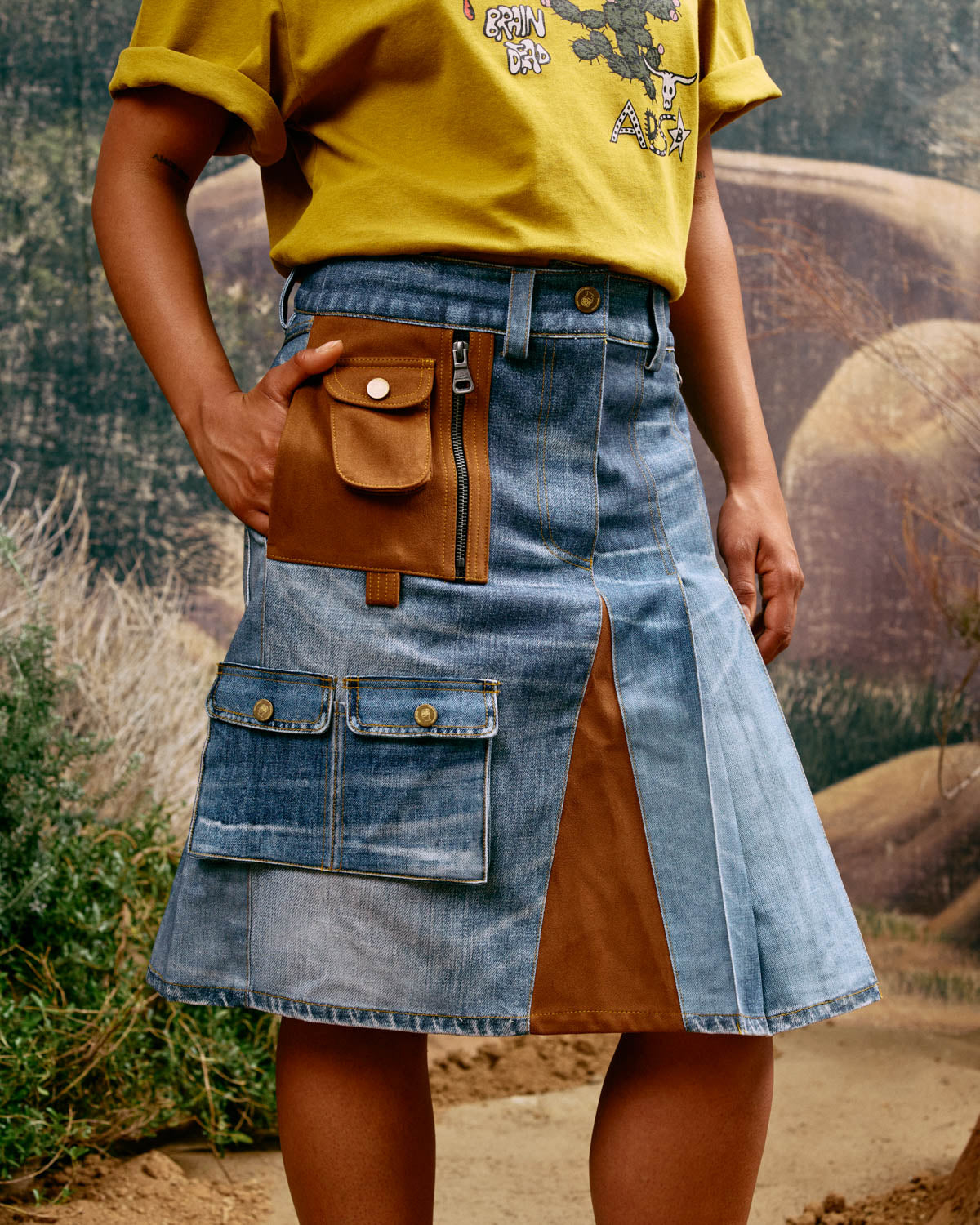 Brain Dead x Andersson Bell Denim Print Skirt - Blue 2