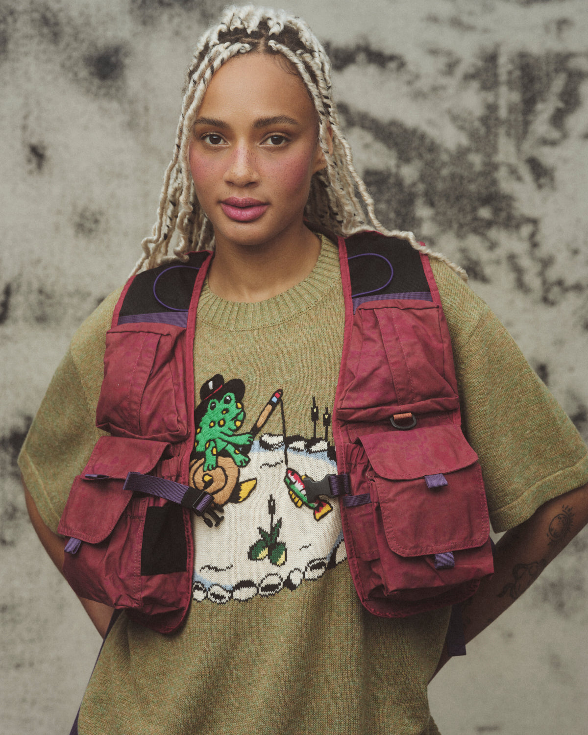 Brain Dead x South2 West8 Fishing Vest Pack - Pink
