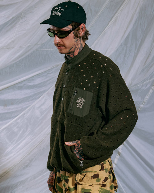 Hole Mock Neck Pullover - Olive 2