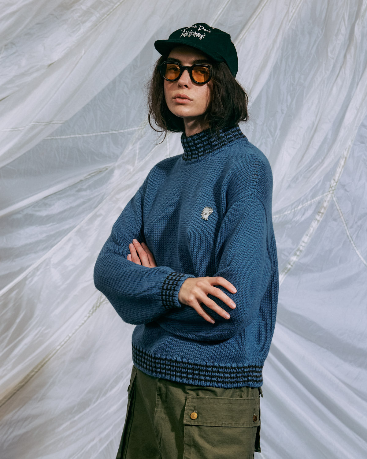希少✨BRAIN DEAD　ブレインデッド　ニット　セーター　ネイビー　男女兼用 Turtle Neck Sweater - Blue – Brain Dead