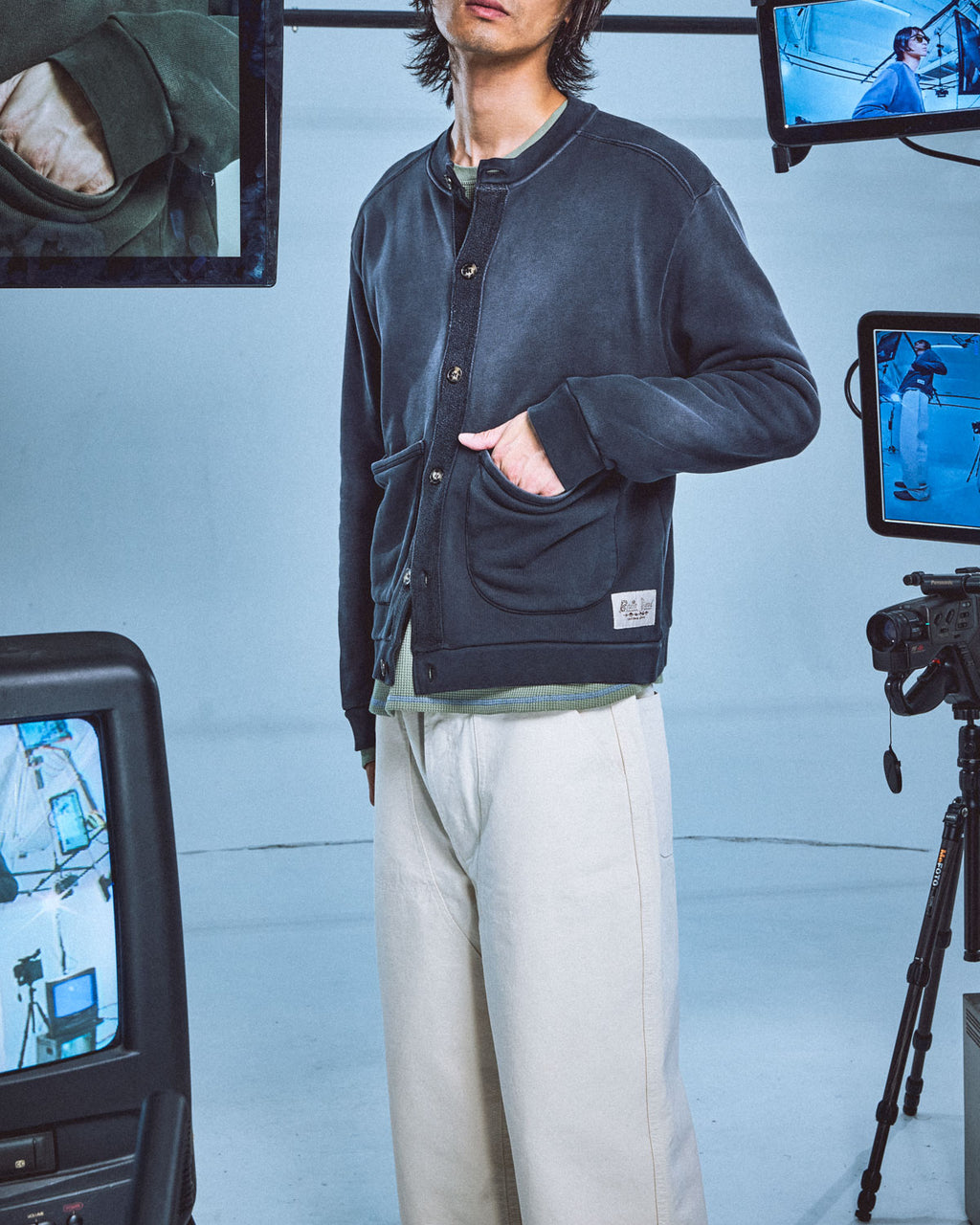 Pigment Dyed French Terry Cardigan - Washed Black 2