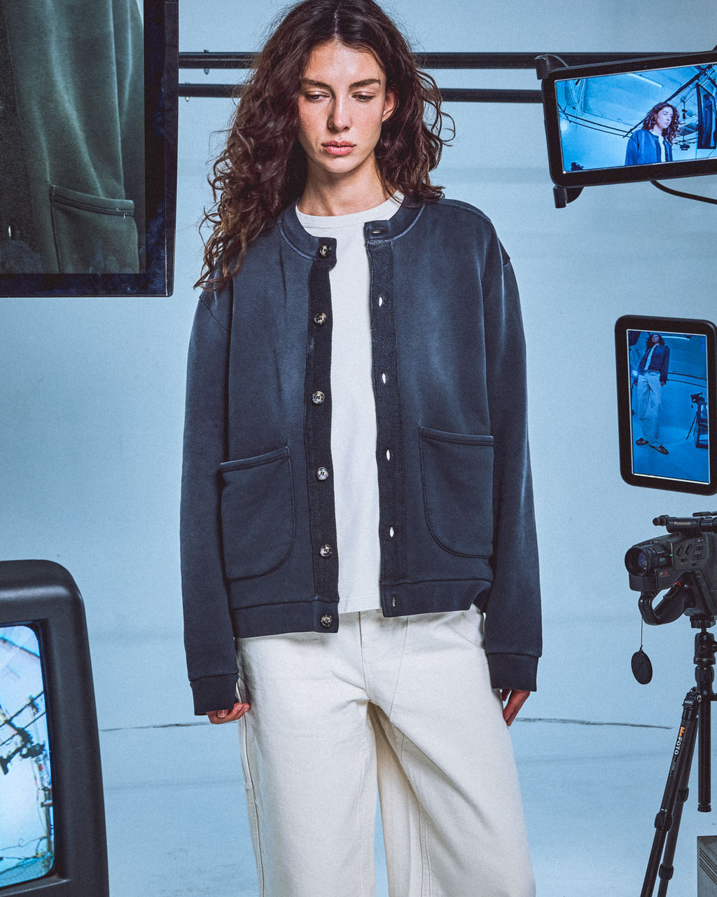 Pigment Dyed French Terry Cardigan - Washed Black 4