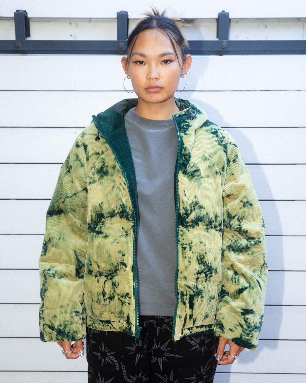 Bleach Dyed Dimension Puffer Jacket - Olive 4