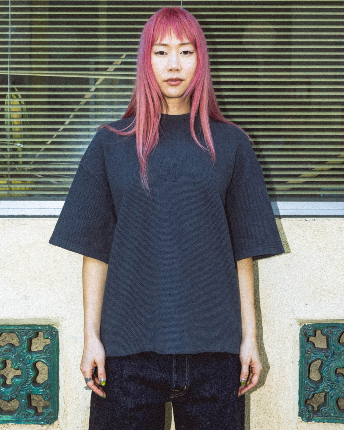 Boxy Thermal Mock Neck T-Shirt - Slate 7