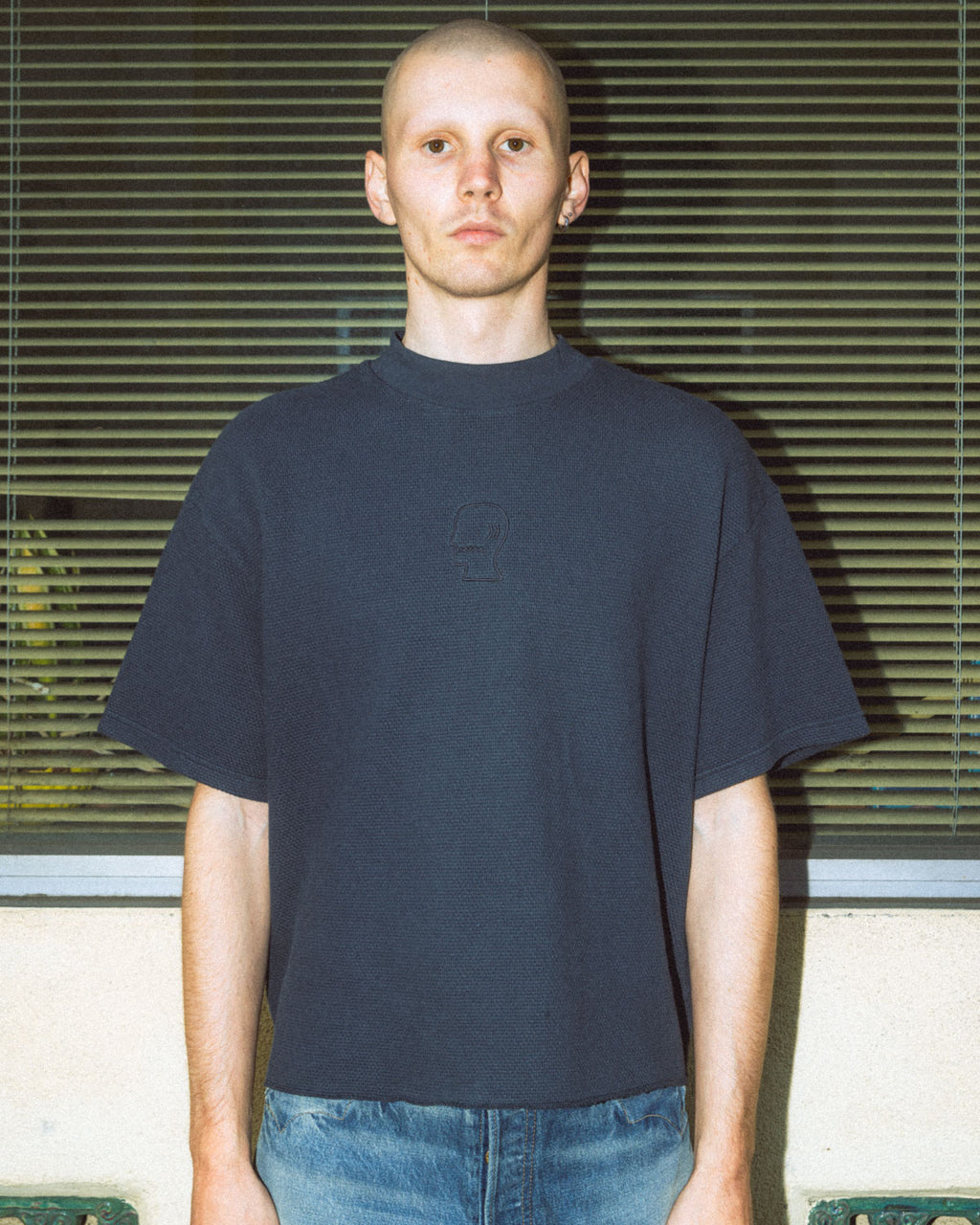 Boxy Thermal Mock Neck T-Shirt - Slate 3