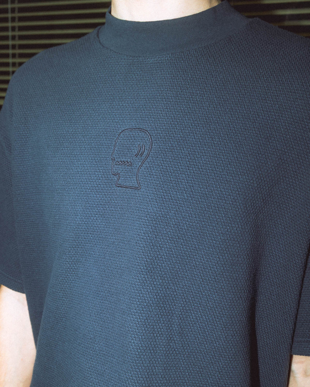 Boxy Thermal Mock Neck T-Shirt - Slate 2