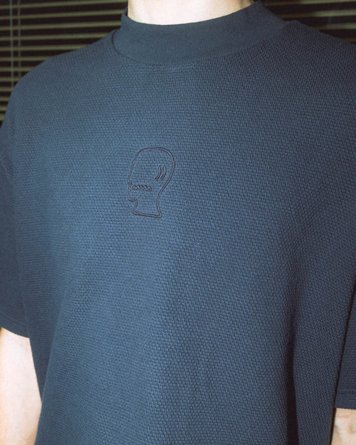 Boxy Thermal Mock Neck T-Shirt - Slate 2