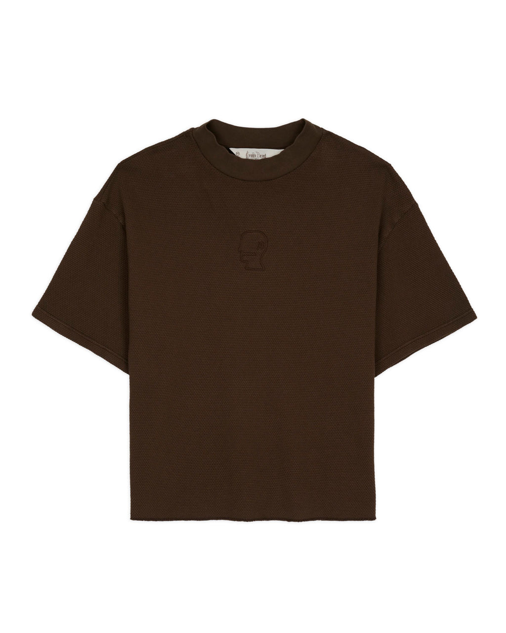 Boxy Thermal Mock Neck T-Shirt - Brown