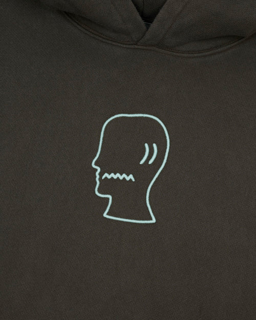 3D Embroidered Logohead Garment Dyed Hoodie - Brown 2