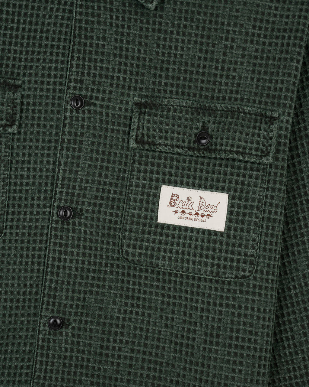 Waffle Button Front Shirt - Dark Green 2