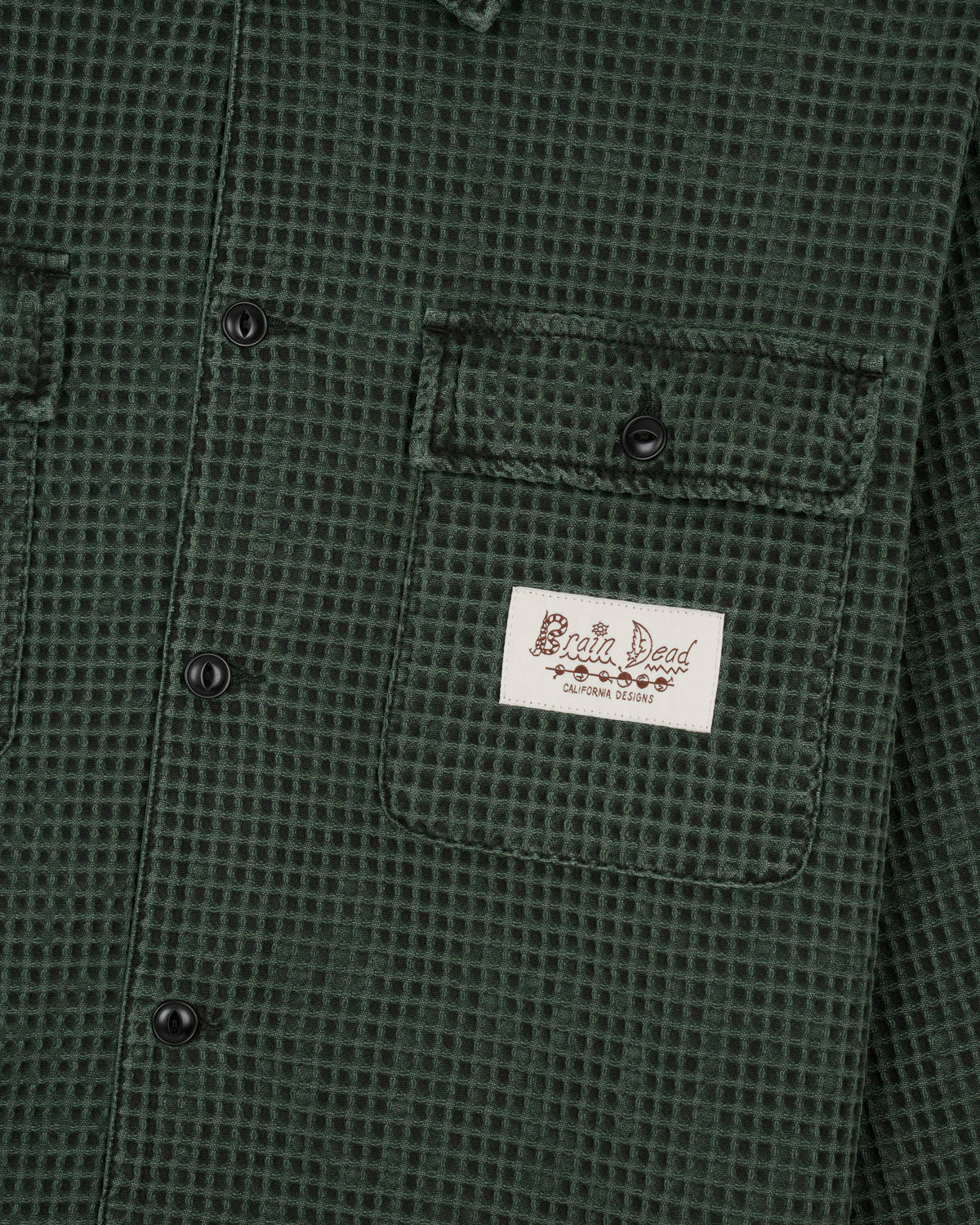 Waffle Button Front Shirt - Dark Green 2