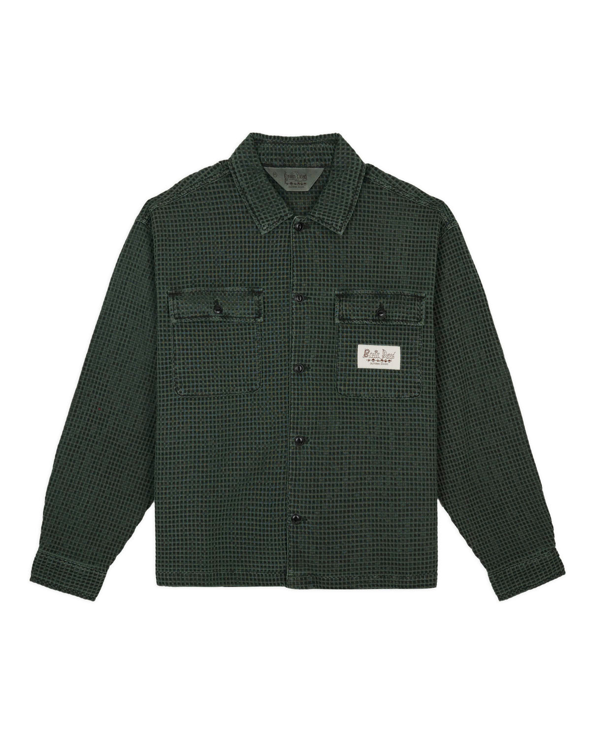 Waffle Button Front Shirt - Dark Green 1