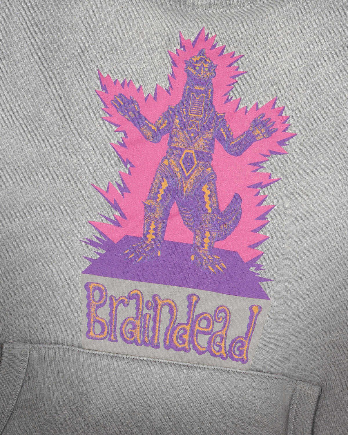 Brain Dead x Godzilla Mechagodzilla Button Mockneck Hoodie - Washed Brown 2