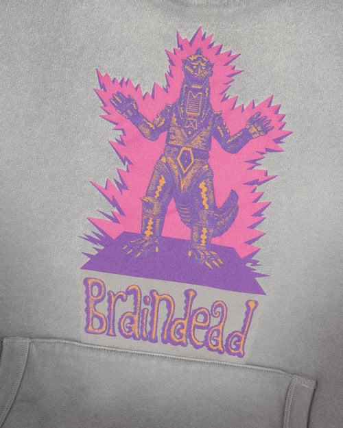Brain Dead x Godzilla Mechagodzilla Button Mockneck Hoodie - Washed Brown 2