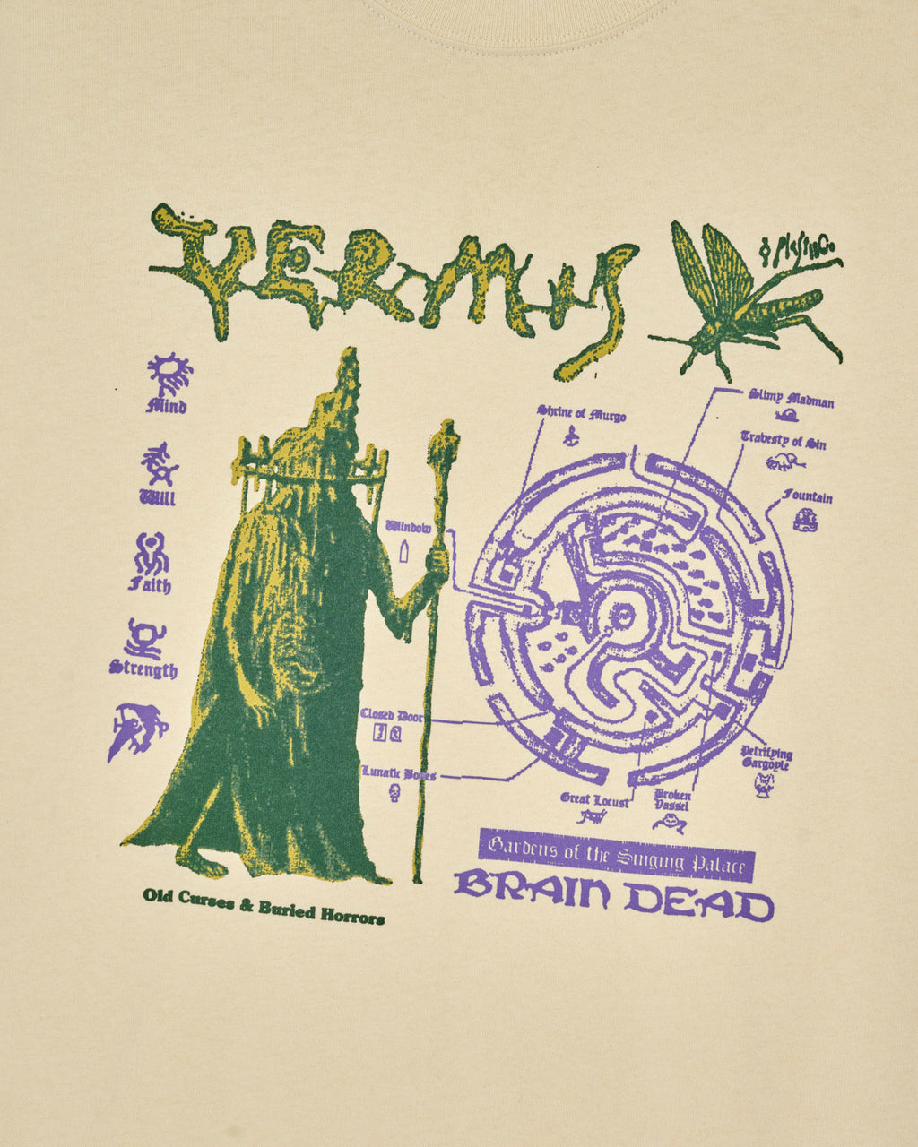 Brain Dead Fantasy Games Vermis Old Curses T-shirt - Natural 2