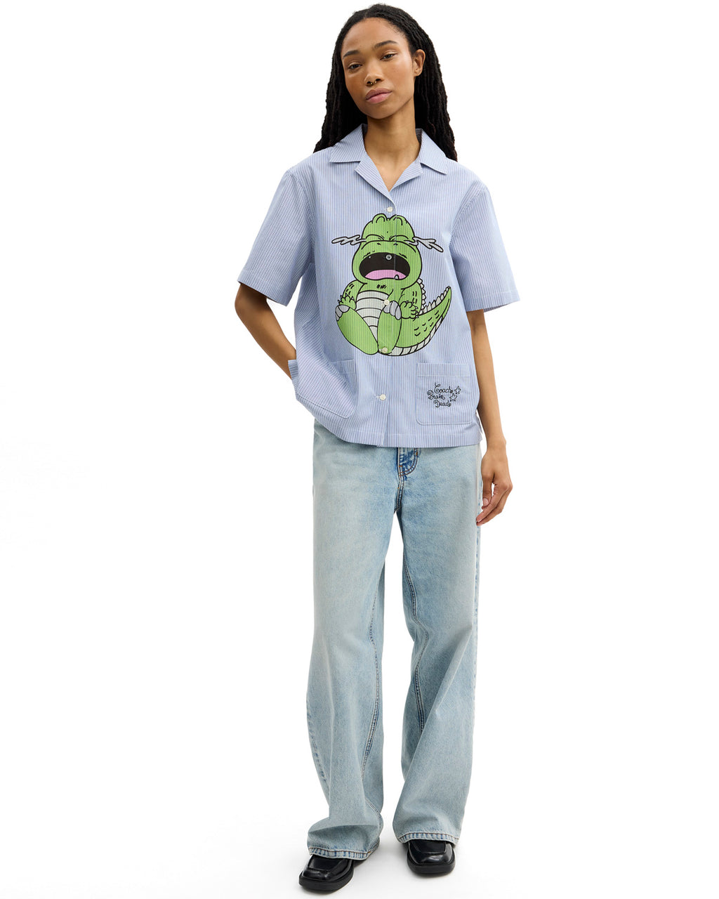 Brain Dead x Coach Crying Darby Dino Short Sleeve Button Up Shirt - Light Blue 4