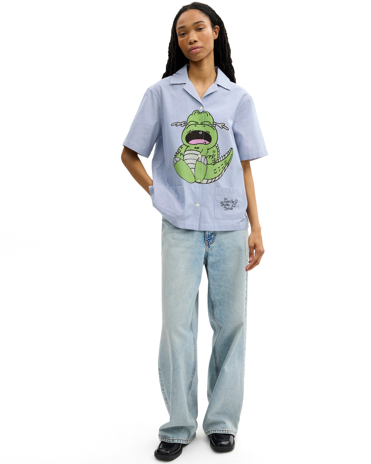 Brain Dead x Coach Crying Darby Dino Short Sleeve Button Up Shirt - Light Blue 4