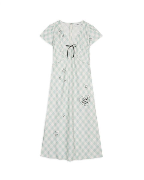 embroidered gingham dress Women's Wesley Dress in Navy Embroidered Gingham