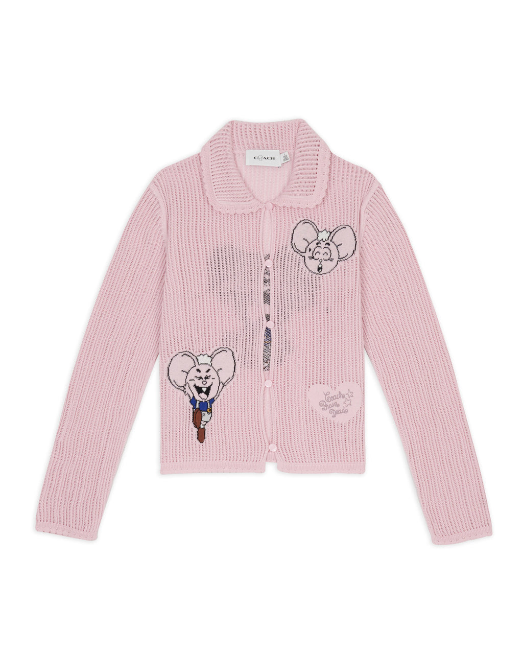 Brain Dead x Coach Intarsia Kachi Mouse Knit Cardigan - Pink