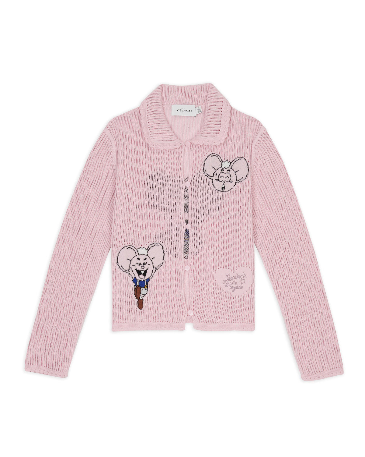 Brain Dead x Coach Intarsia Kachi Mouse Knit Cardigan - Pink 1