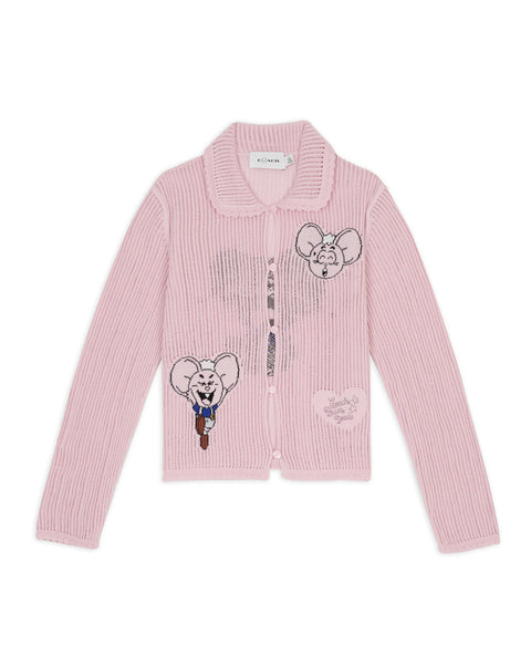 Psicom embroidered INDIAN CARDIGAN サイコム Brain Dead x Coach Intarsia Kachi Mouse Knit Cardigan - Pink