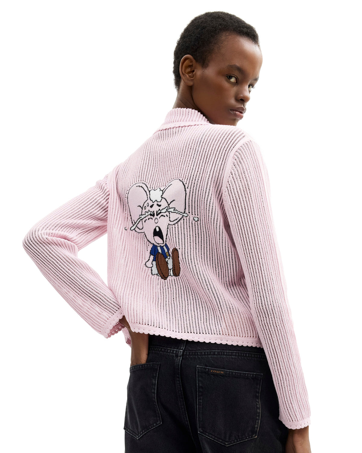 Brain Dead x Coach Intarsia Kachi Mouse Knit Cardigan - Pink 4