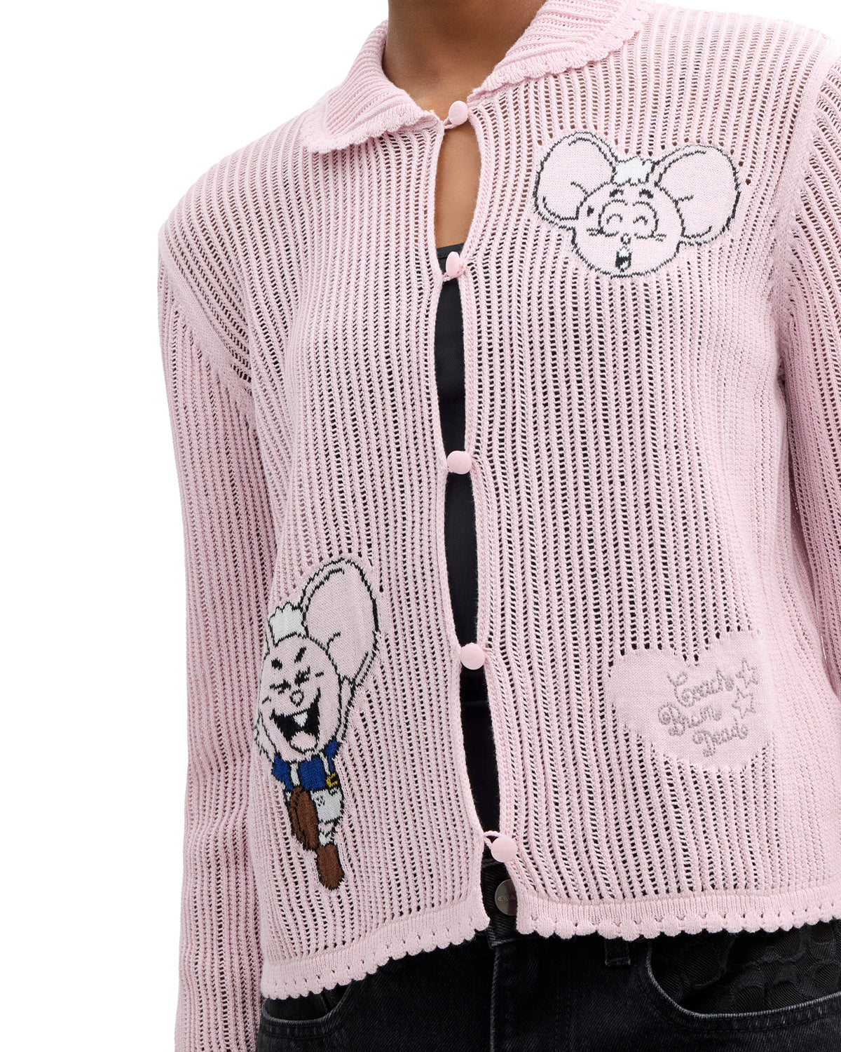 Brain Dead x Coach Intarsia Kachi Mouse Knit Cardigan - Pink 2