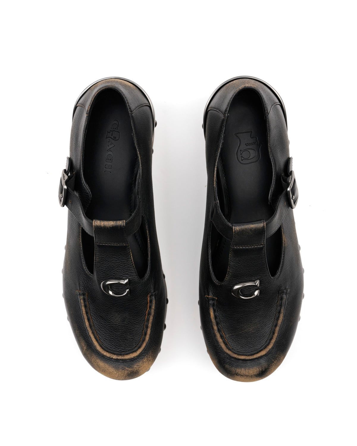 BLACK BRAIN サッカーシャツ MARY JANE Brain Dead x Coach Leather Wooden Mary Jane - Black