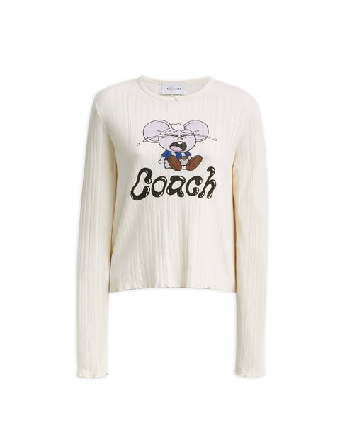 Brain Dead x Coach Long Sleeve Graphic Pointelle Top - Cream