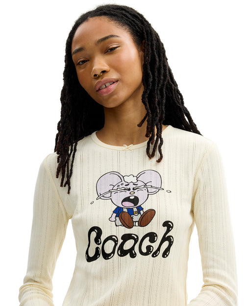 Brain Dead x Coach Long Sleeve Graphic Pointelle Top - Cream 2