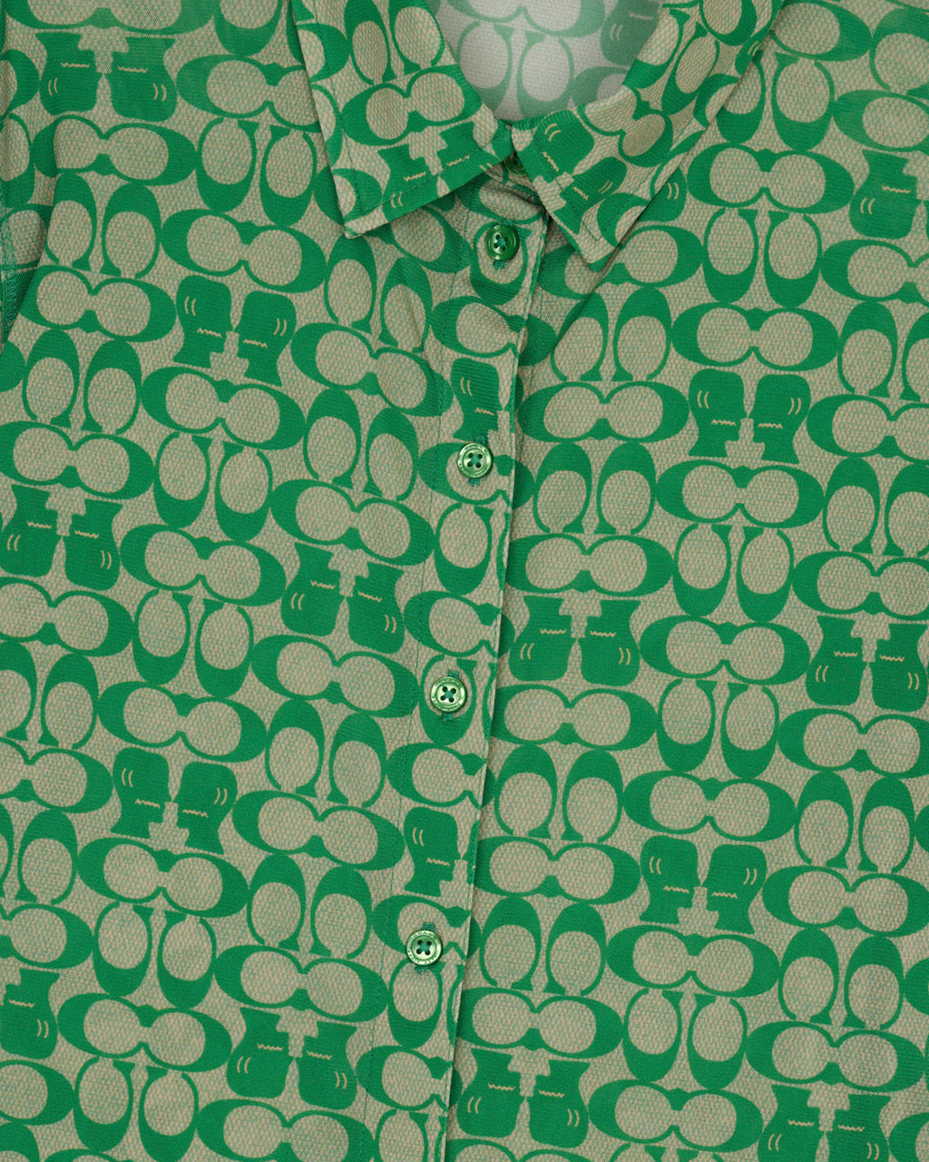 Brain Dead x Coach Printed Mesh Button Up Shirt - Dark Green 3
