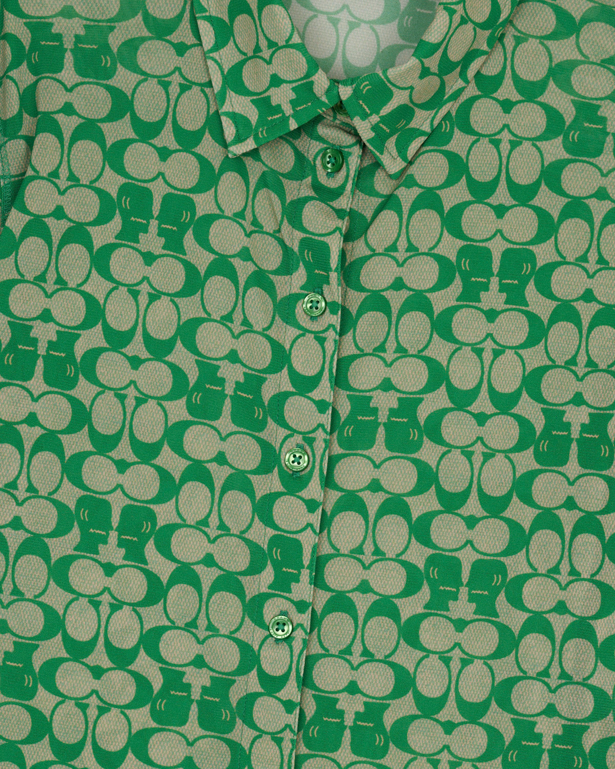 Brain Dead x Coach Printed Mesh Button Up Shirt - Dark Green 3